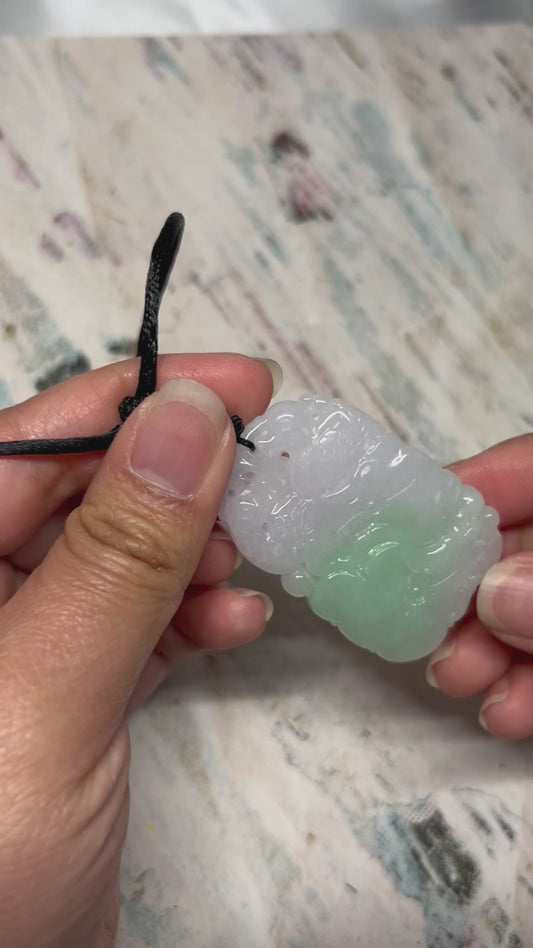 Natural Grade A Burmese Jadeite Light green and white jadeite lotus leaf, love duck Pendant