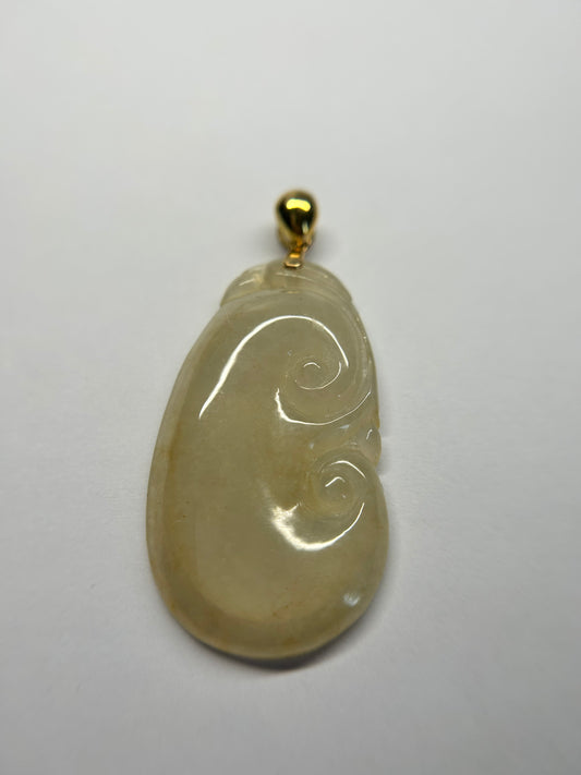 Natural Garde A Burme Jadeite 18K Yellow Gold Bail Glassy Light yellow Yuyi Pendant