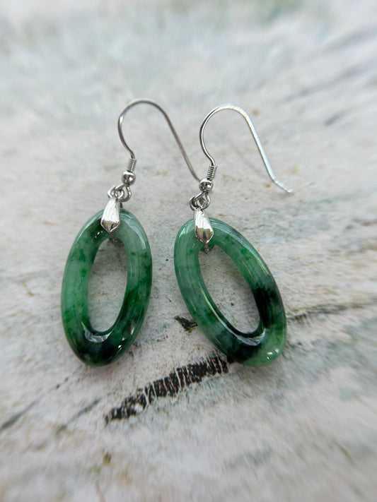 Natural Grade A Burme Jadeite 925 silver hoop icy green oval earring