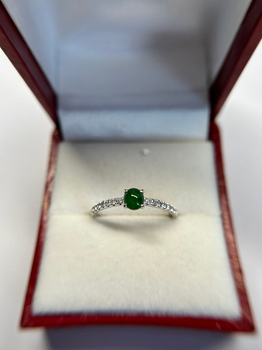 Natural grade A Burme Imperial Green Jadeite 18K White Gold Diamond Ring