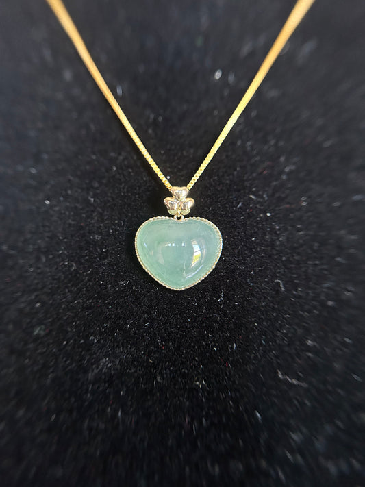 Natural Grade A Burme Jadeite 18K yellow gold bail icy green heart pendant