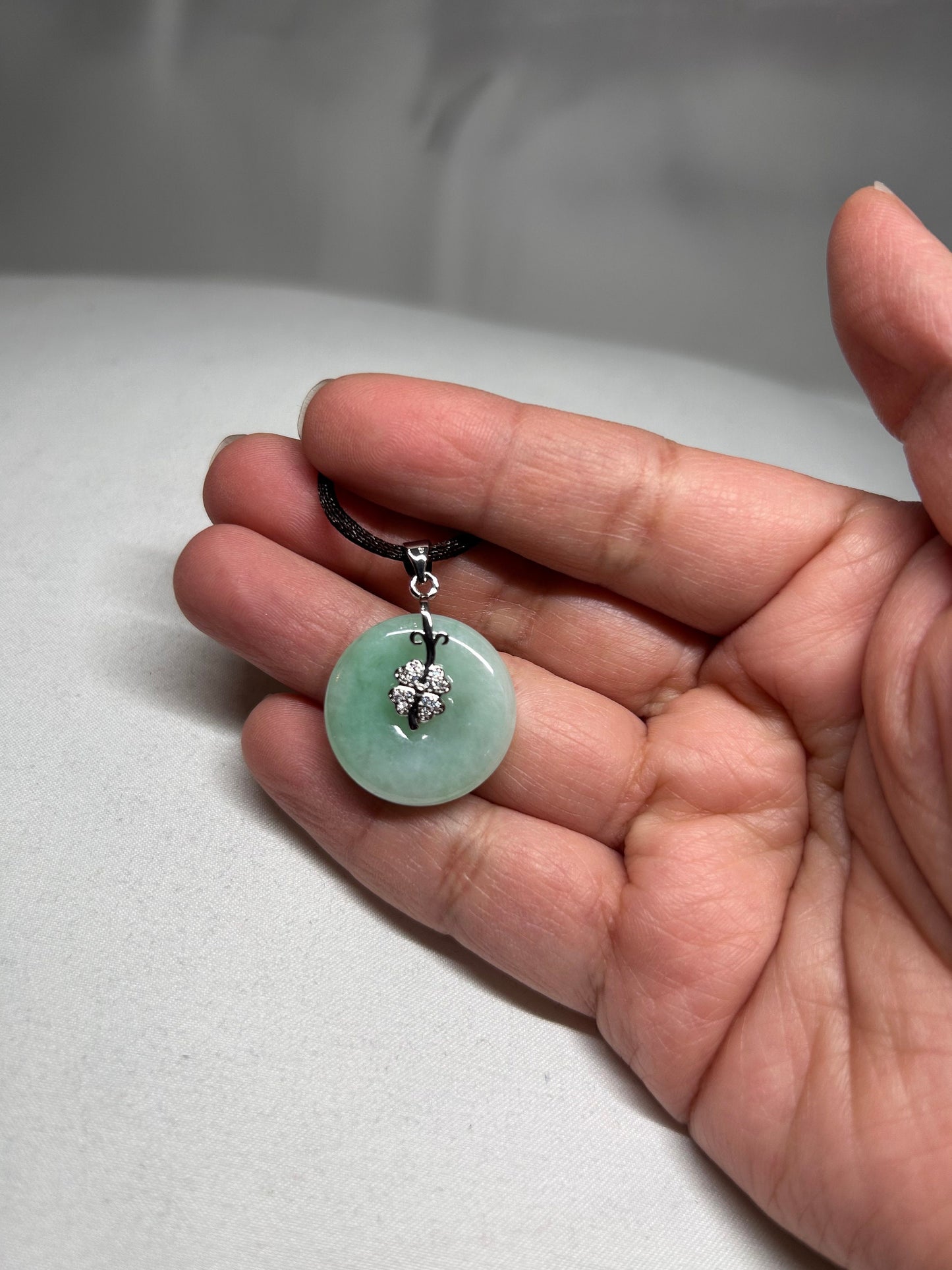 Grade A Natural Green Jadeite  Pi Disc(pen on kou, donut) pendant with sterling silver, gold plated bail
