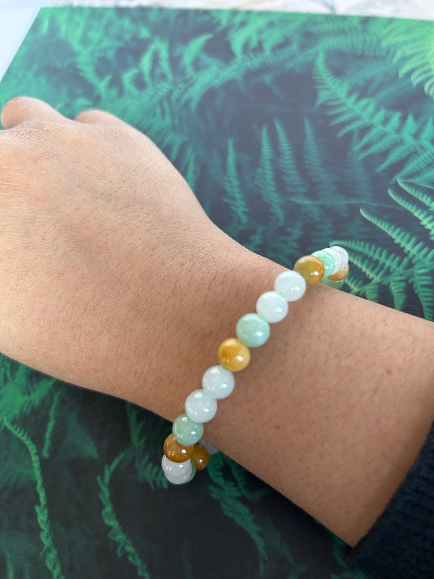 Grade A Natural green, yellow, and Burma icy Jadeite beads elastic bracelet