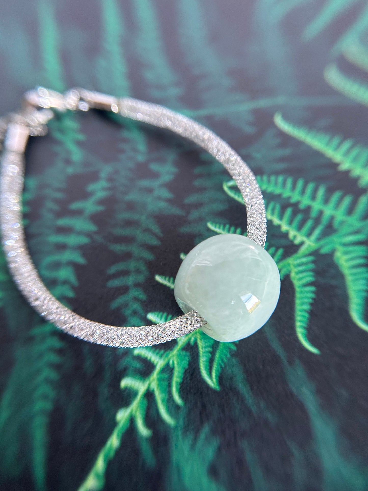 Grade A Natural Light Green Burma Jadeite Lu Lu Tong (barrel) with Swarovski Crystal Adjustable Bracelet