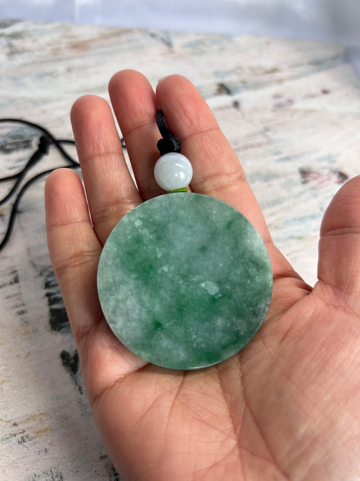 Grade A Natural Green Burma Jadeite Full moon Pendant