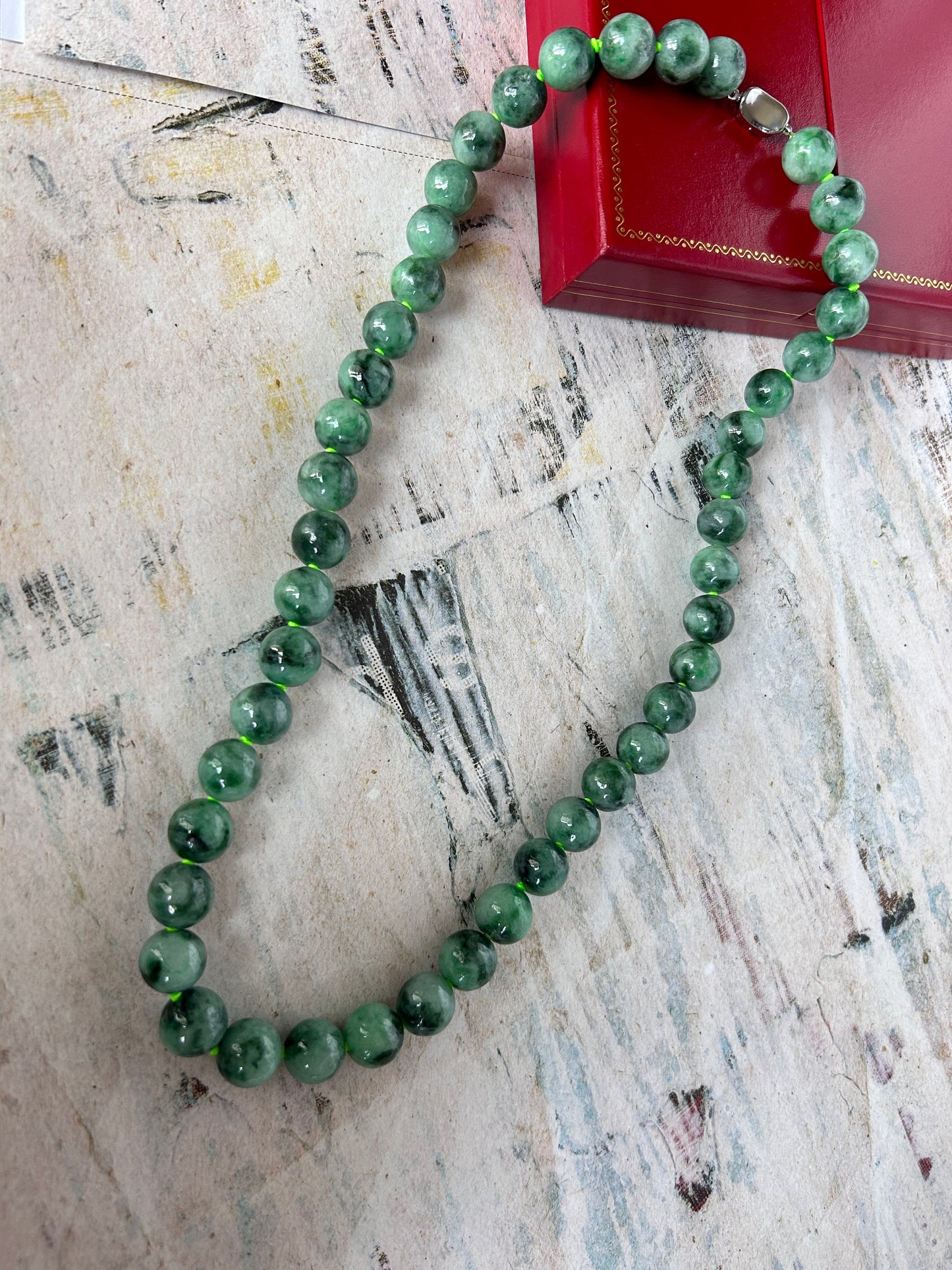 Certified by Trusted Lab Grade A Natural dark green Burma Jadeite 13mm Bead Necklace comes with third party certification of authenticity