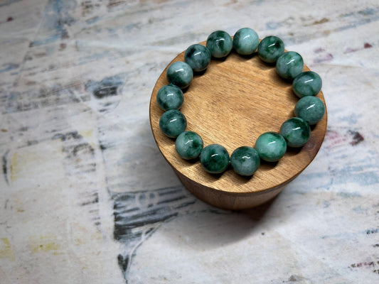 Grade A Natural Light with dark Green patches  Burma Jadeite Beads Bracelet