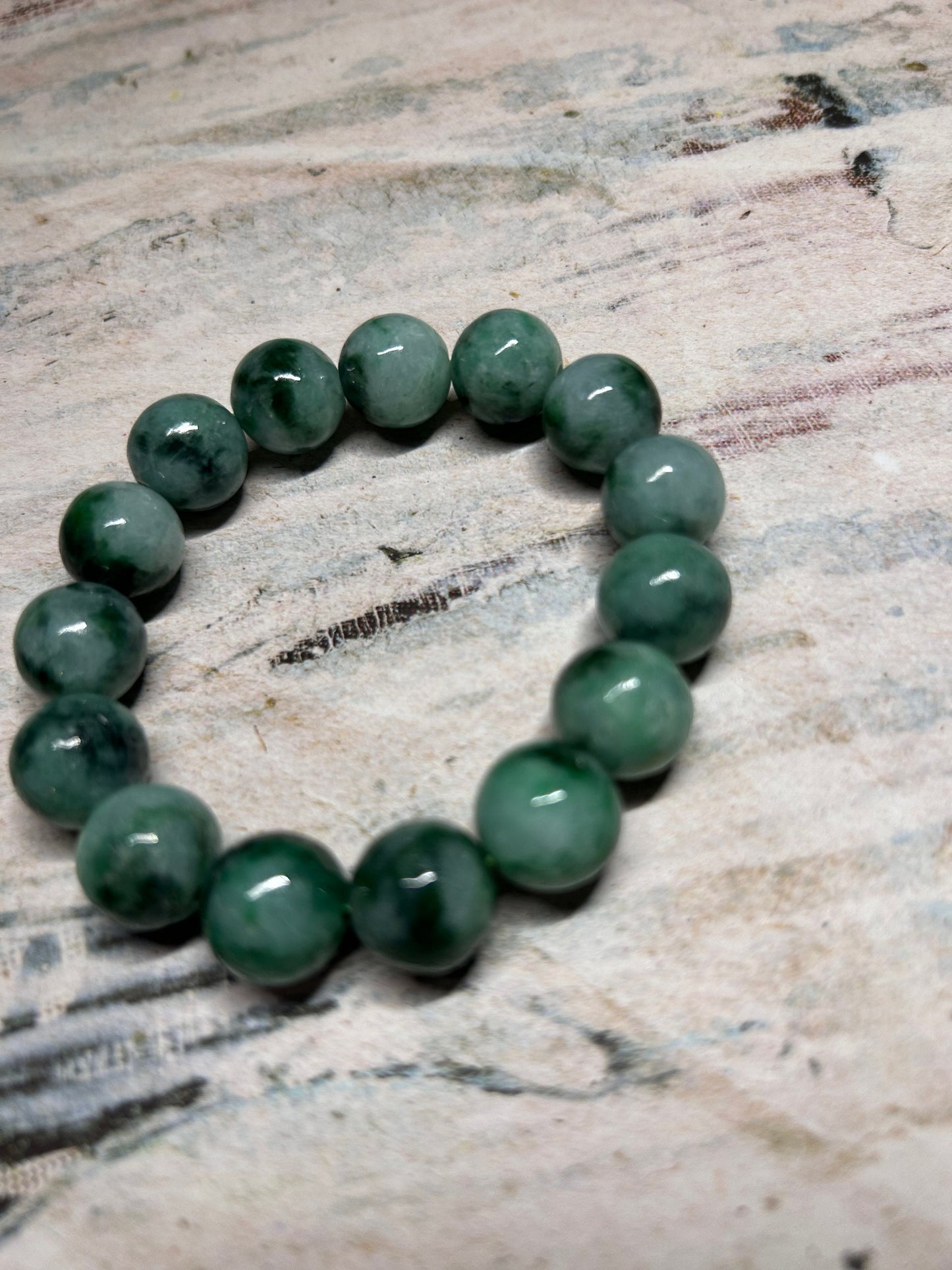 Grade A Natural Light with dark Green patches  Burma Jadeite Beads Bracelet