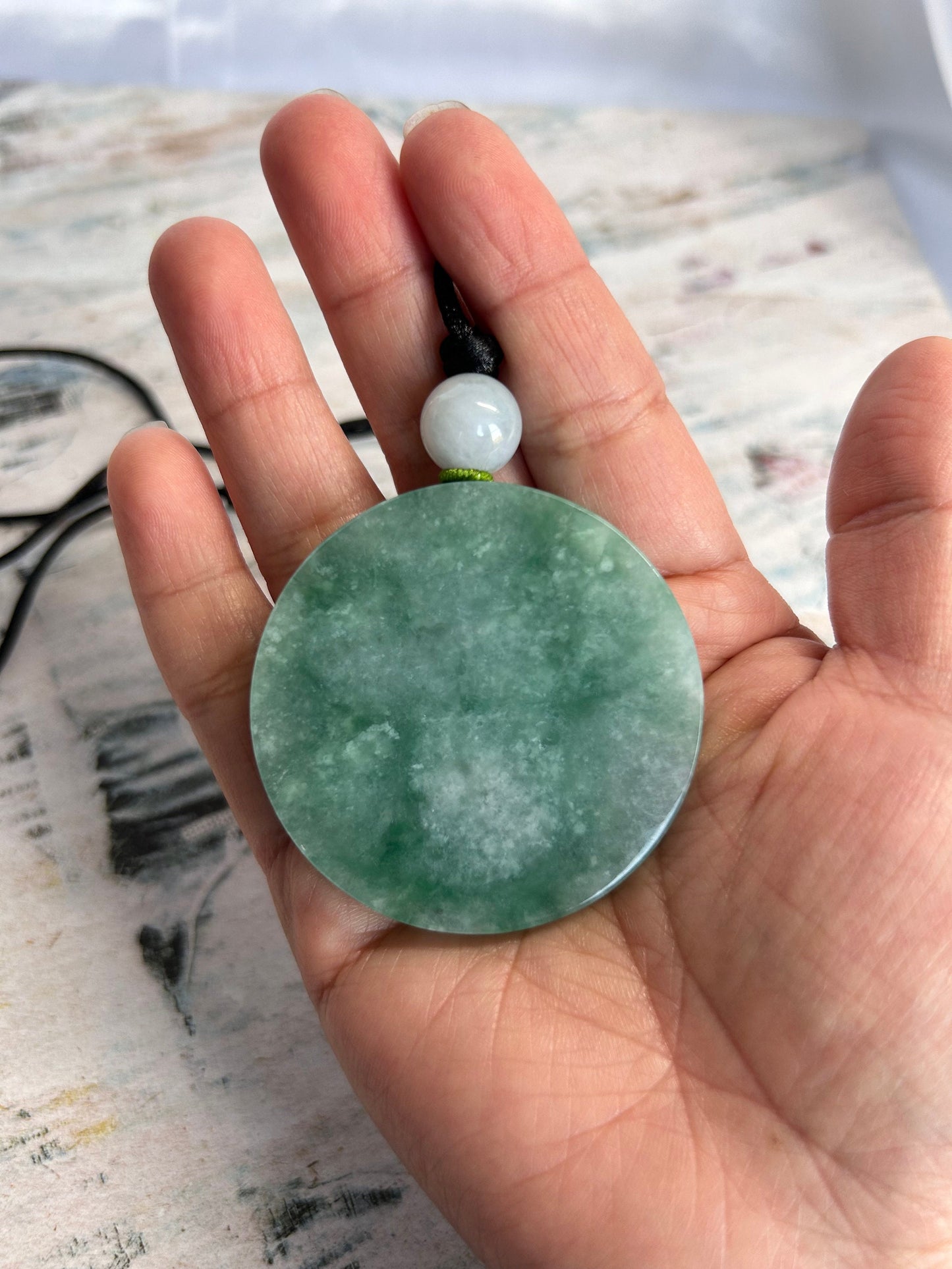 Grade A Natural Green Burma Jadeite Full moon Pendant