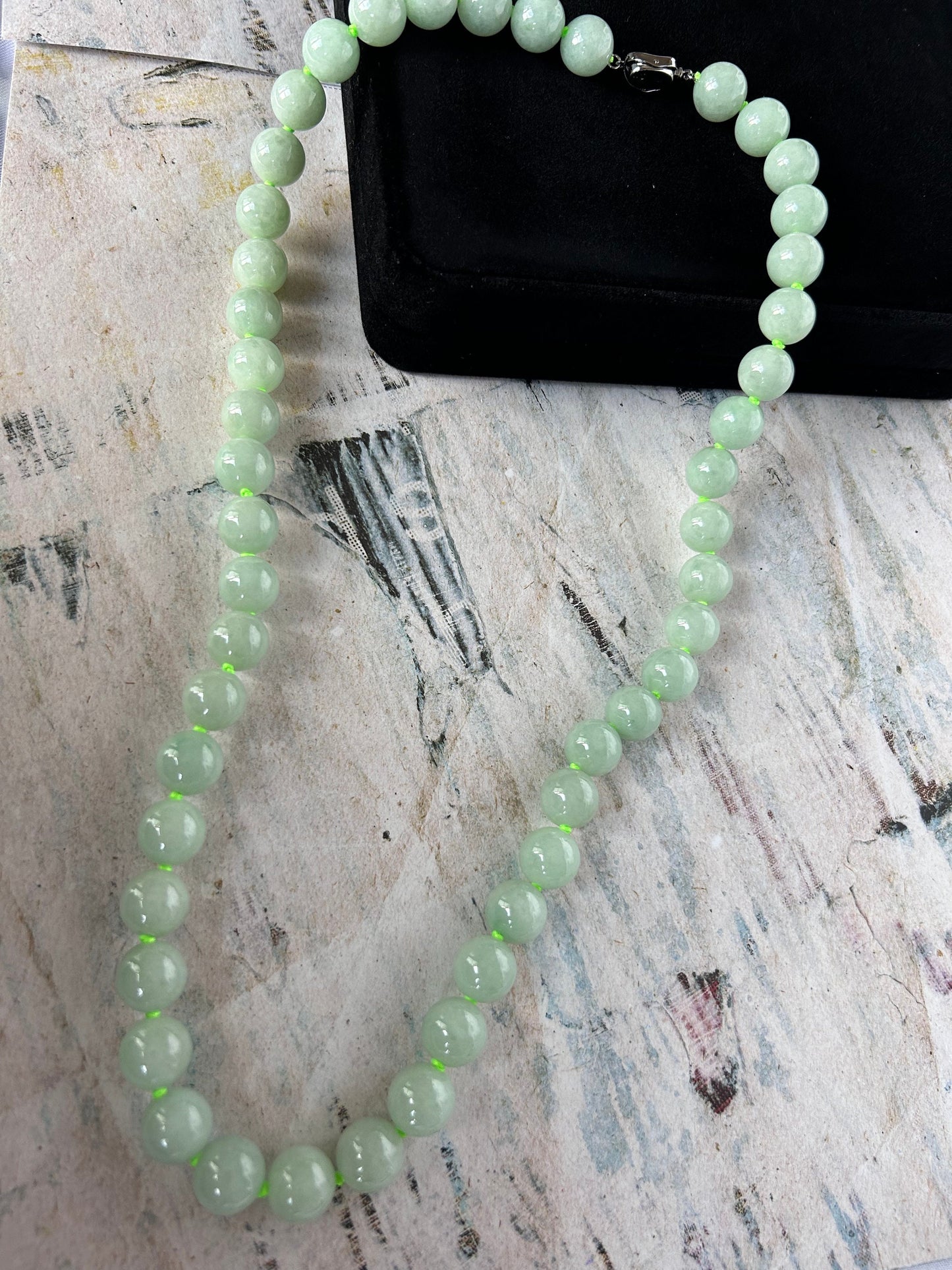 Certified by Trusted Lab Grade A Natural green 13mm Burma bead necklace comes with third party lab certification of authenticity