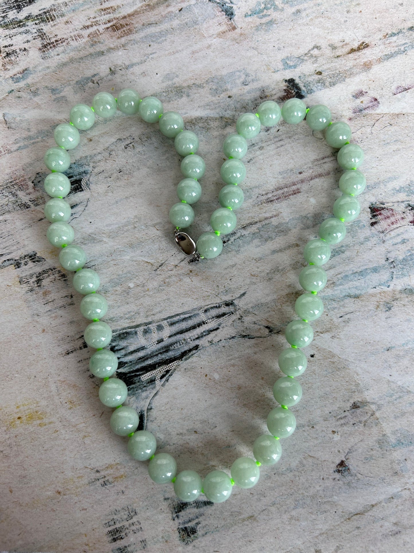 Certified by Trusted Lab Grade A Natural green 13mm Burma bead necklace comes with third party lab certification of authenticity