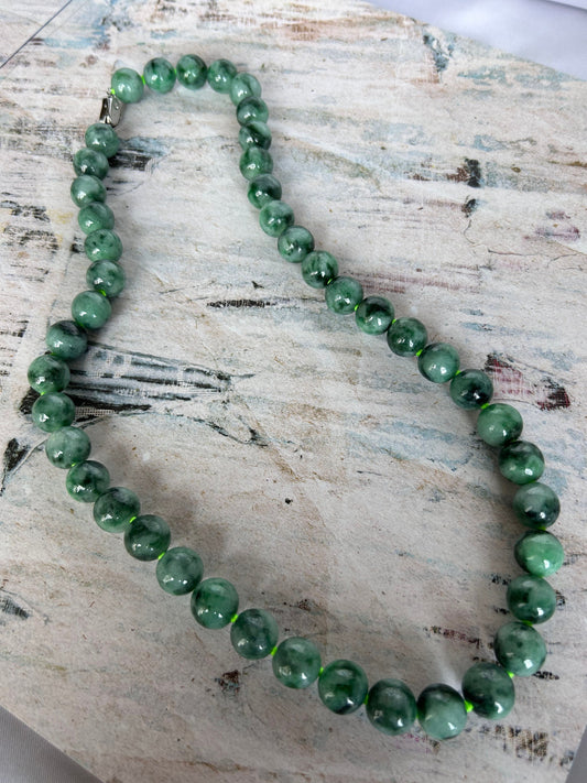 Certified by Trusted Lab Grade A Natural dark green Burma Jadeite 13mm Bead Necklace comes with third party certification of authenticity