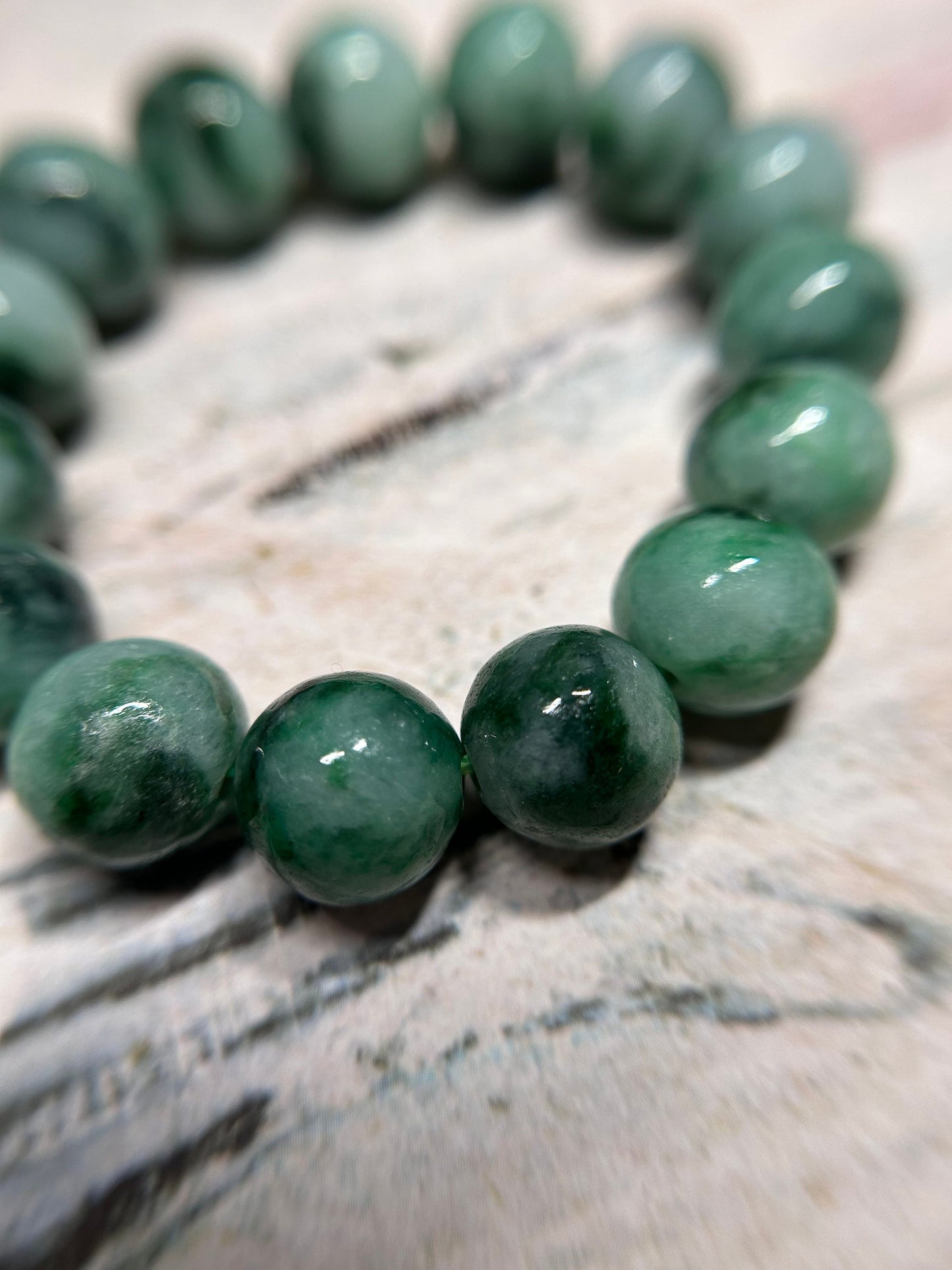 Grade A Natural Light with dark Green patches  Burma Jadeite Beads Bracelet