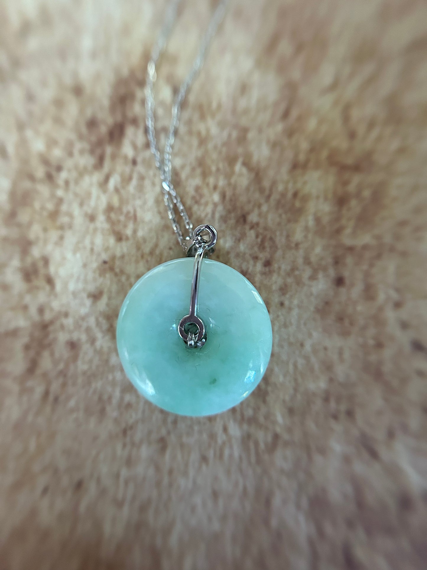 Grade A Natural Green Jadeite  Pi Disc(pen on kou, donut) pendant with sterling silver, gold plated bail