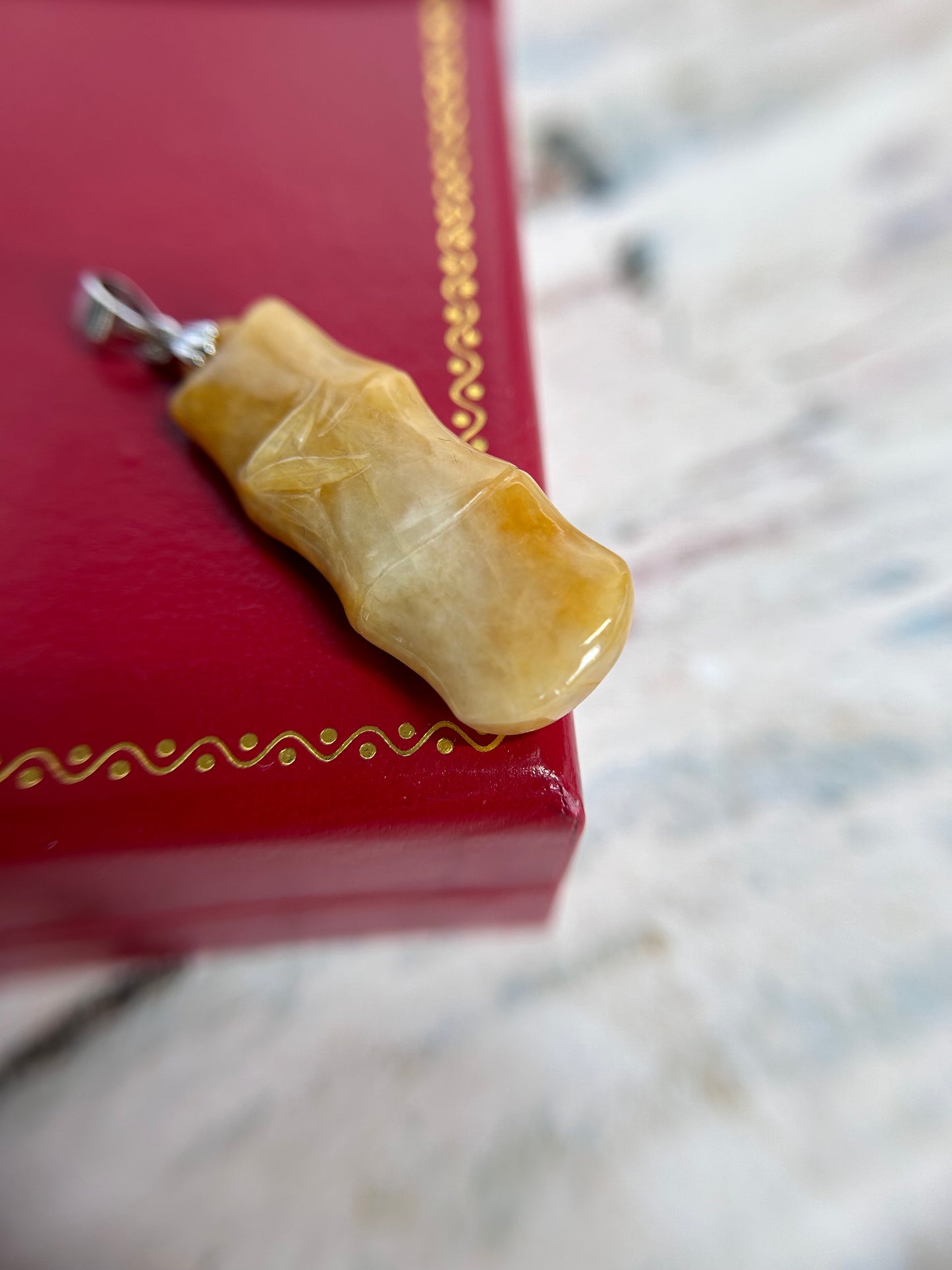 Grade A Natural yellow and red Burma jadeite bamboo pendant