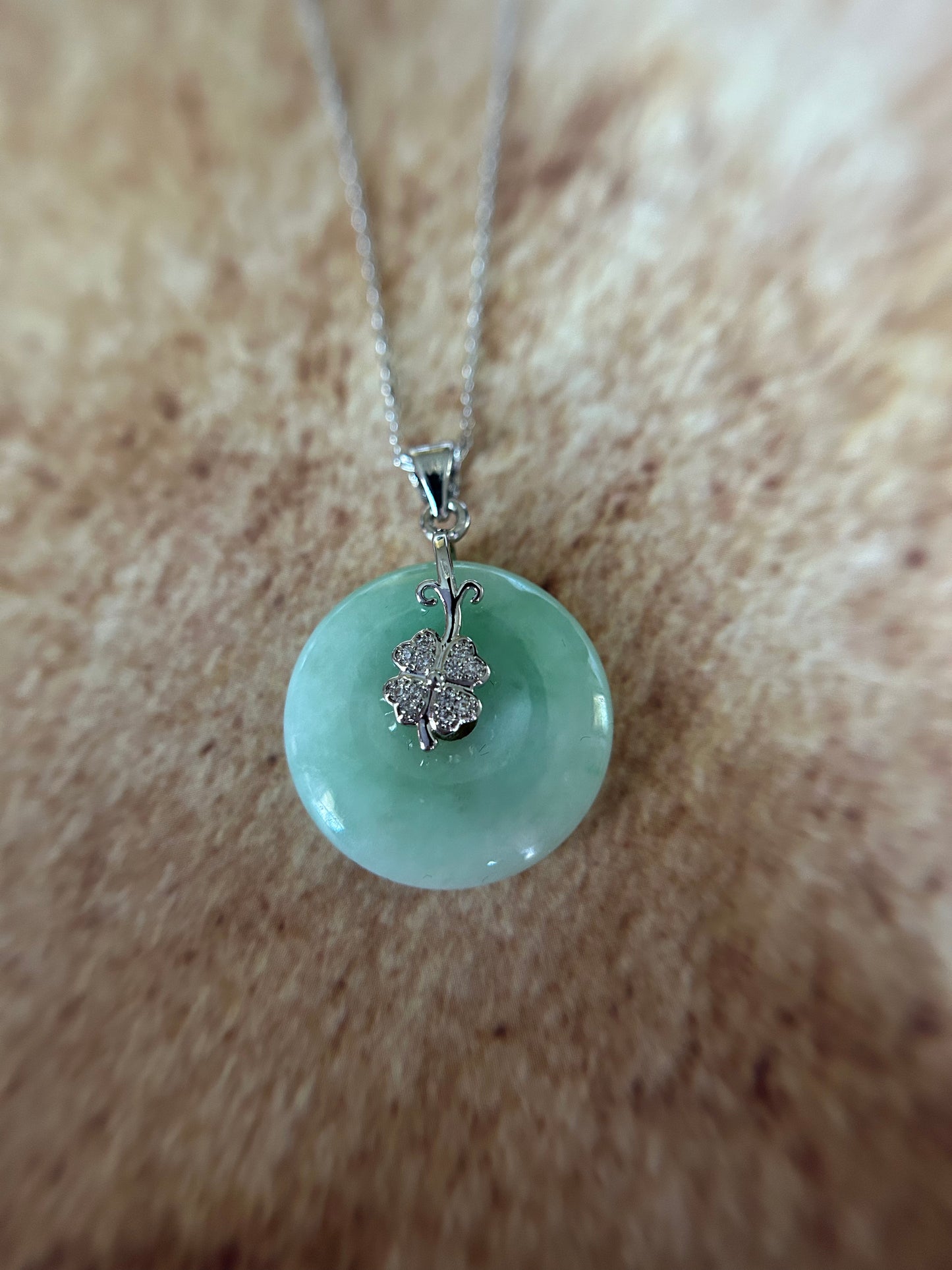 Grade A Natural Green Jadeite  Pi Disc(pen on kou, donut) pendant with sterling silver, gold plated bail