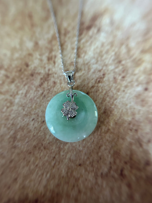 Grade A Natural Green Jadeite  Pi Disc(pen on kou, donut) pendant with sterling silver, gold plated bail