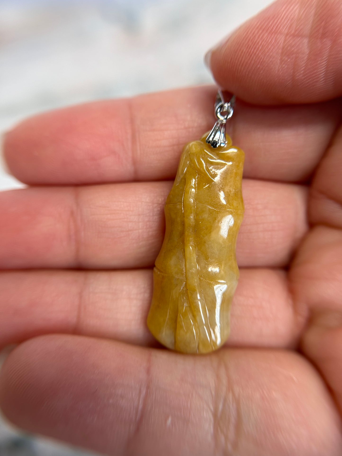 Grade A Natural yellow and red Burma jadeite bamboo pendant