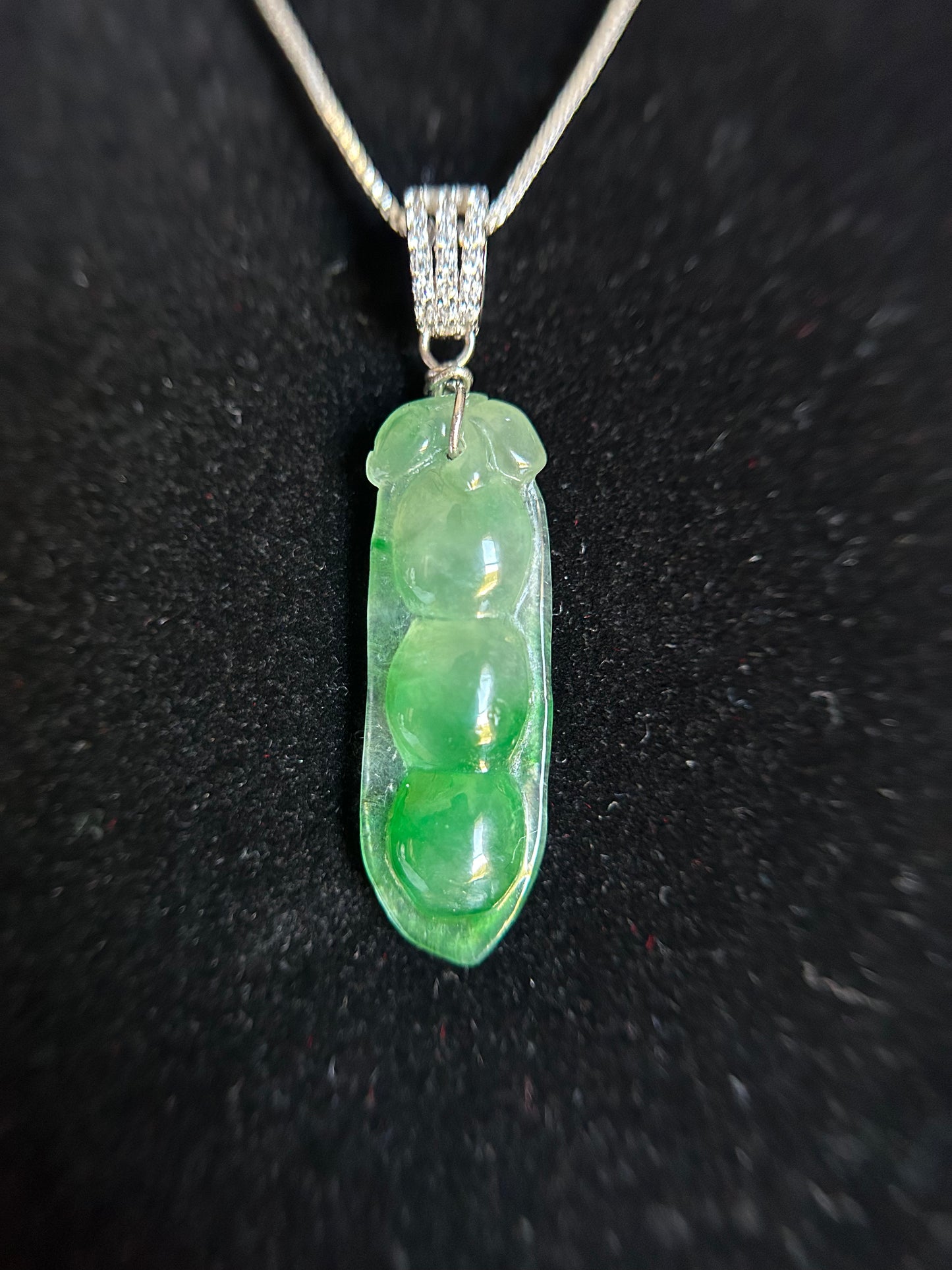 Grade A Natural Icy green Three peas in a pod Jadeite pendant. Translucent and natural ombré effect