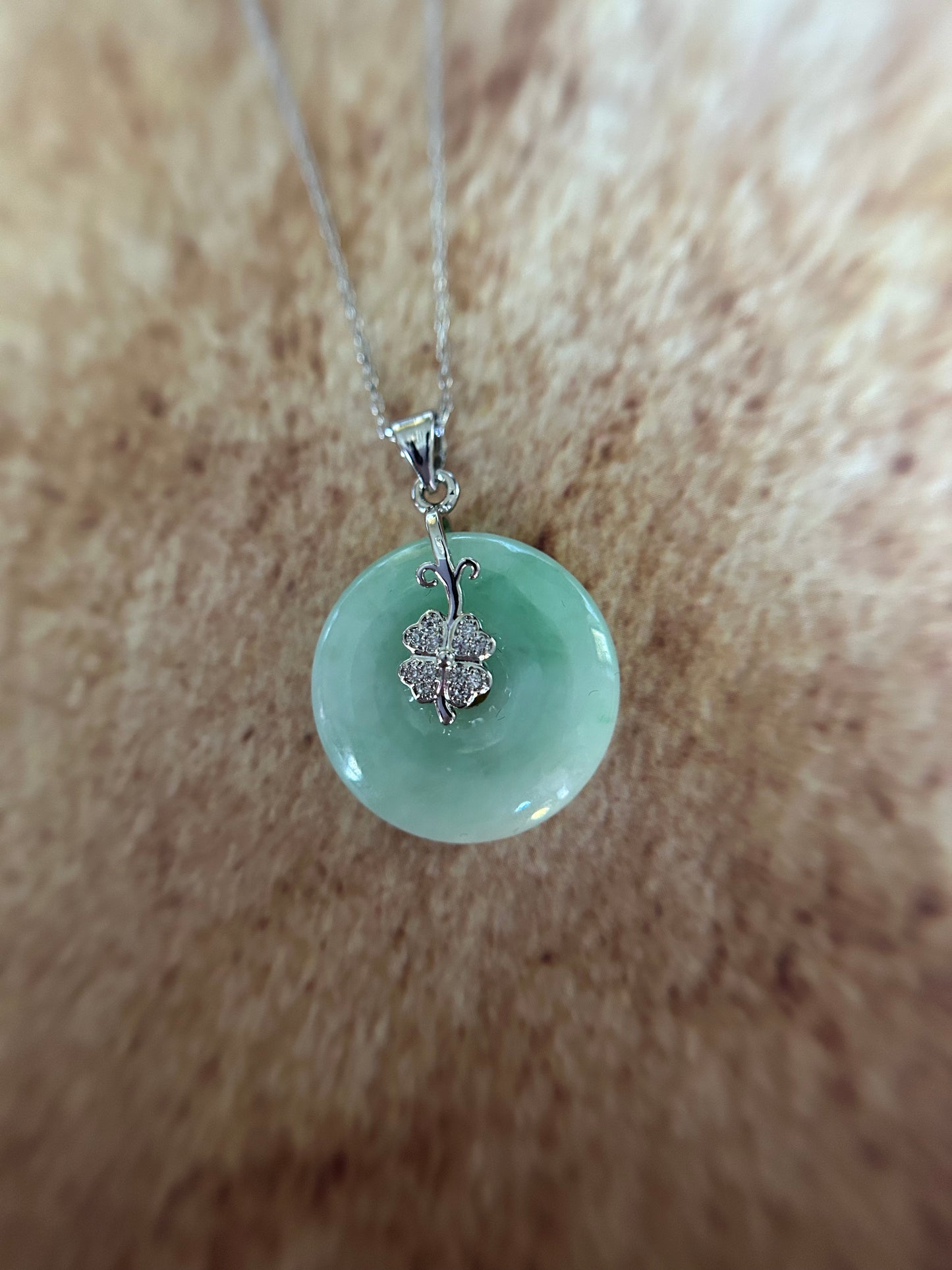 Grade A Natural Green Jadeite  Pi Disc(pen on kou, donut) pendant with sterling silver, gold plated bail