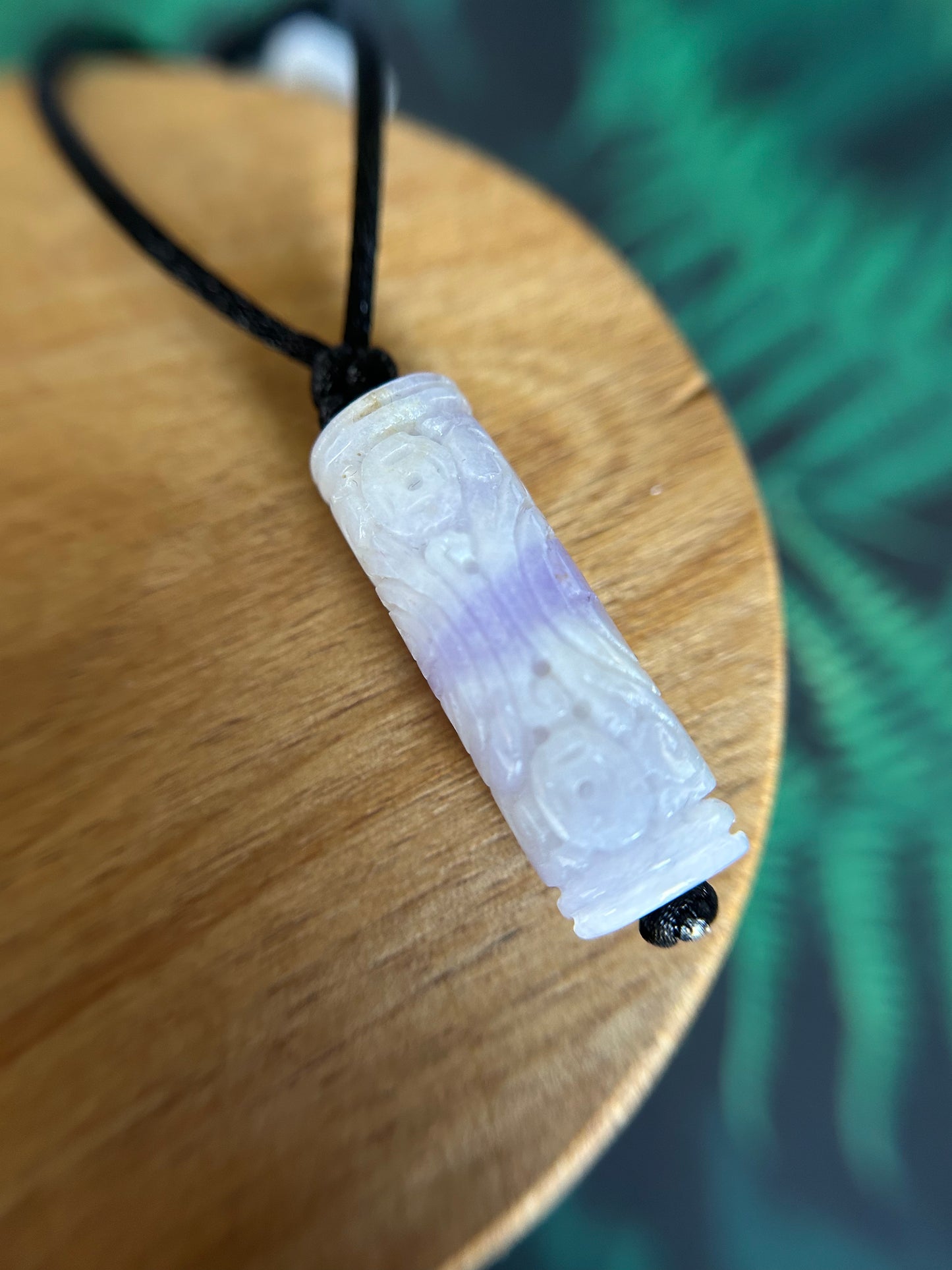 Grade A Natural Hand carved cylinder translucent lavender Burmese jadeite Pendant