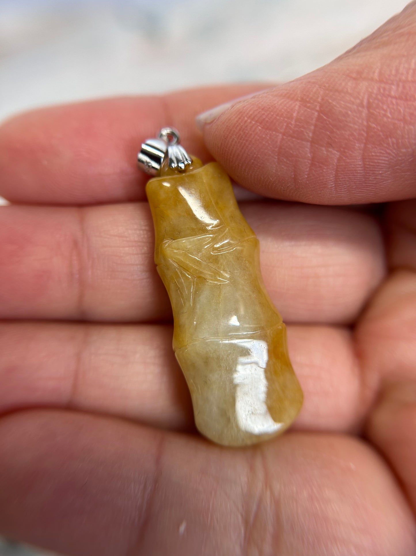 Grade A Natural yellow and red Burma jadeite bamboo pendant