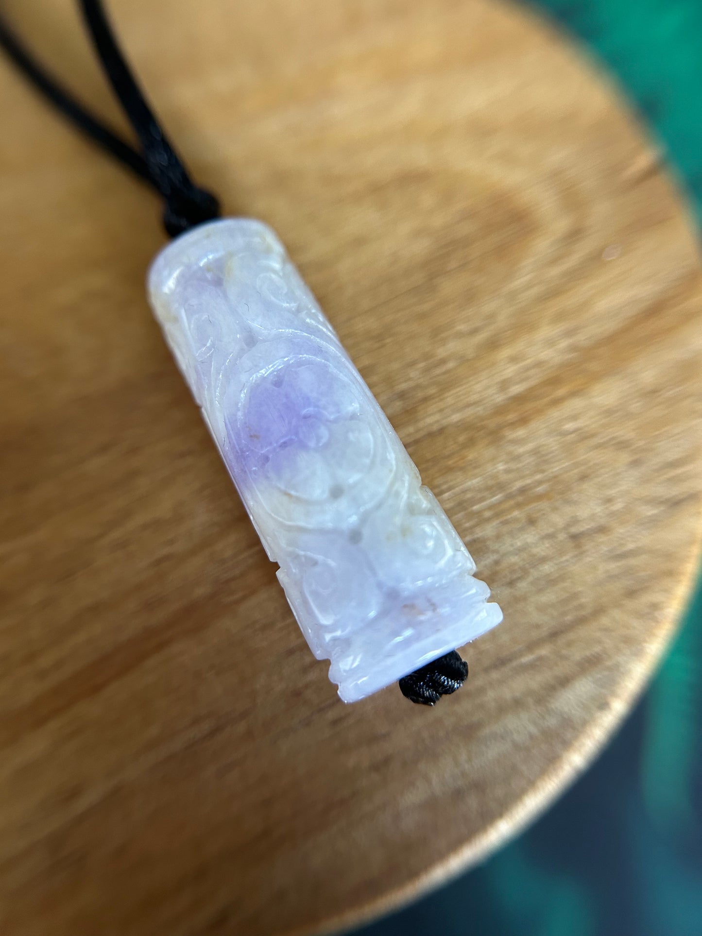 Grade A Natural Hand carved cylinder translucent lavender Burmese jadeite Pendant