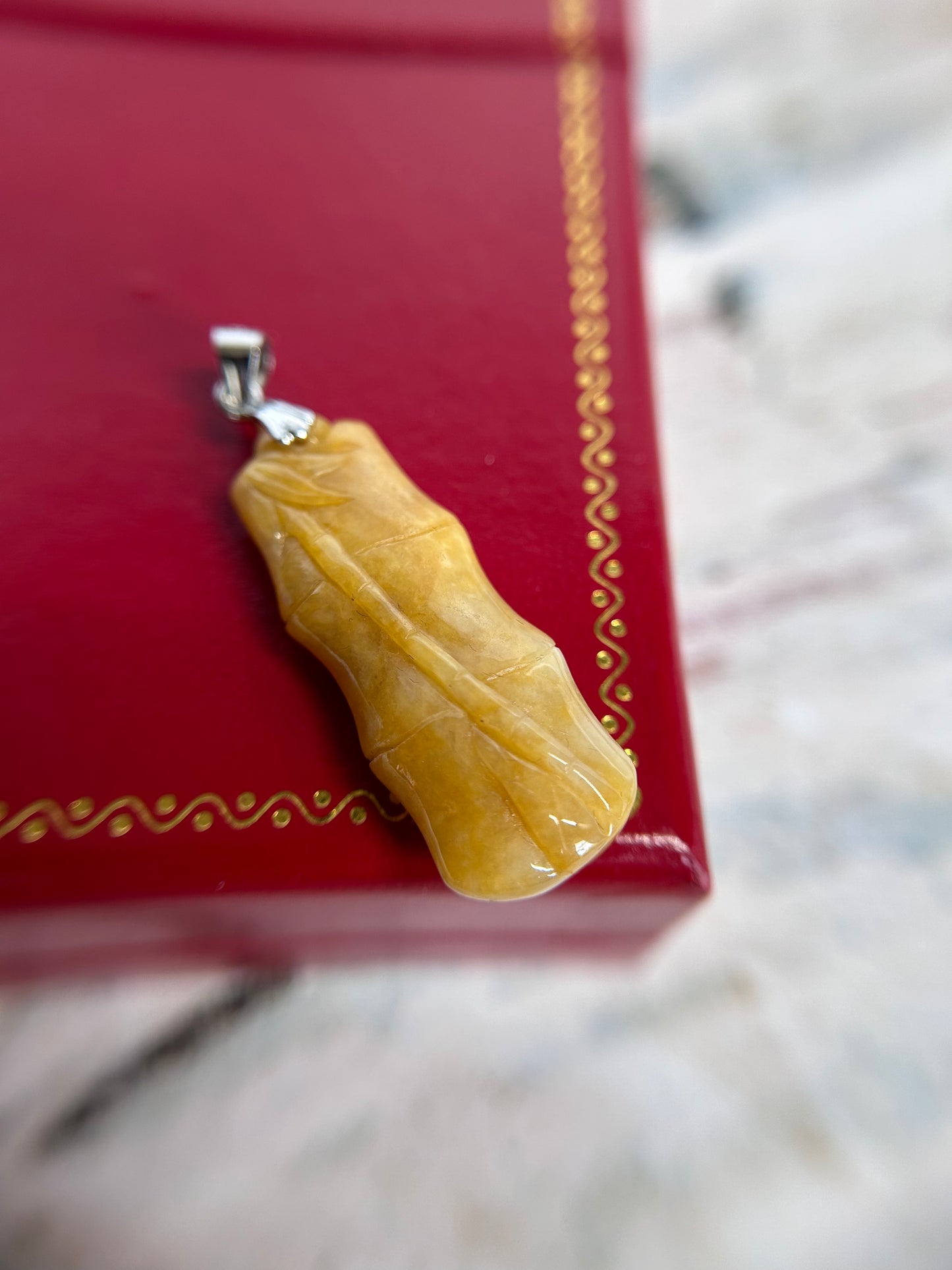 Grade A Natural yellow and red Burma jadeite bamboo pendant